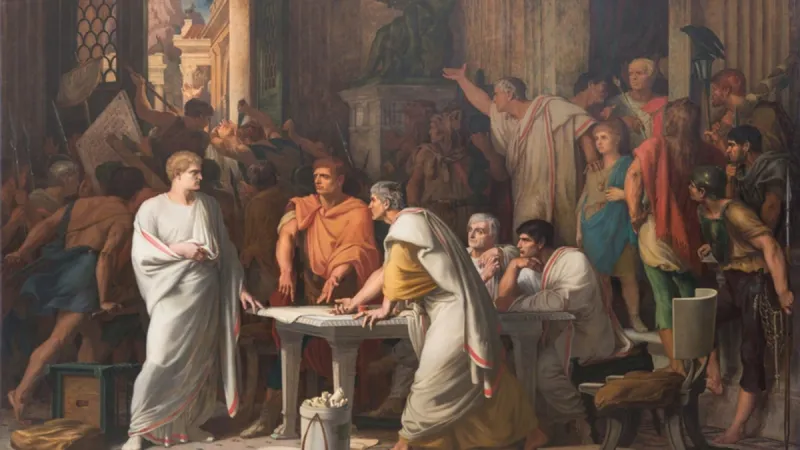 Sulla v domě Mariově, obraz Benjamina Ulmanna z roku 1866