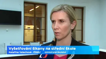 Studio ČT24: Ministryně Valachová probere s inspekcemi šikanu na školách