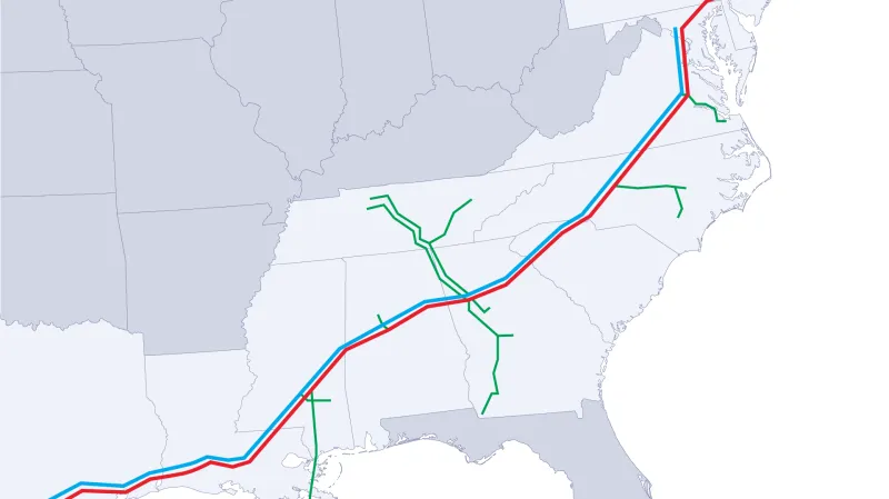 Distribuční síť potrubí Colonial Pipeline