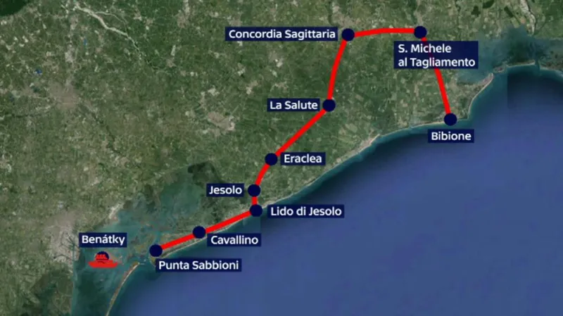 Cesta z Bibione do Benátek