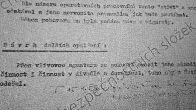 Dokument týkající se pronásledování Tomáše Töpfera příslušníky StB