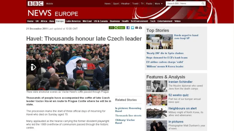 Zpravodajský server BBC o smutečním průvodu