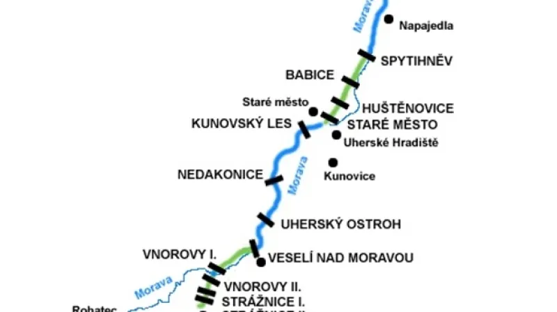 Mapa Baťova kanálu