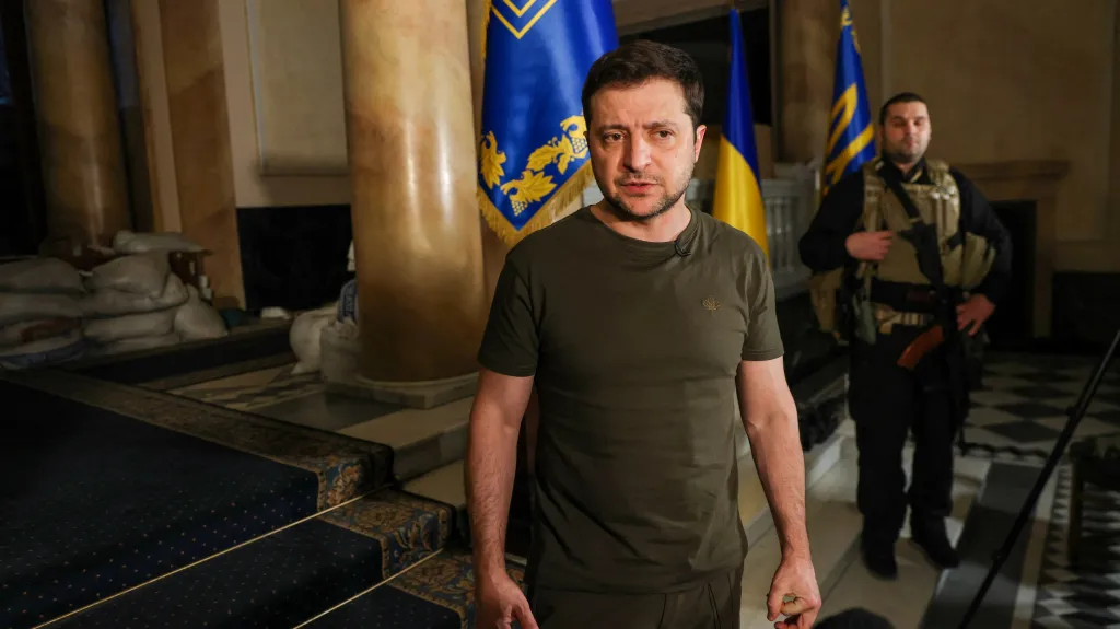 Volodymyr Zelenskyj 1. března 2022 v Kyjevě