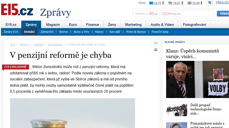 Deník E15 upozorňuje na chybu v důchodové reformě