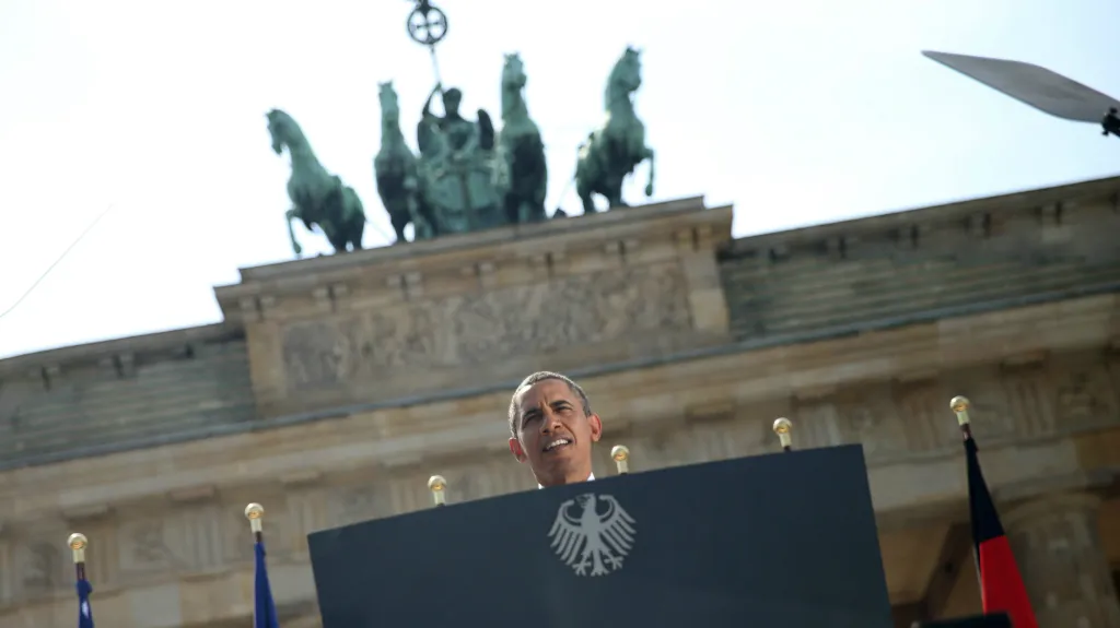 Barack Obama při projevu v Berlíně