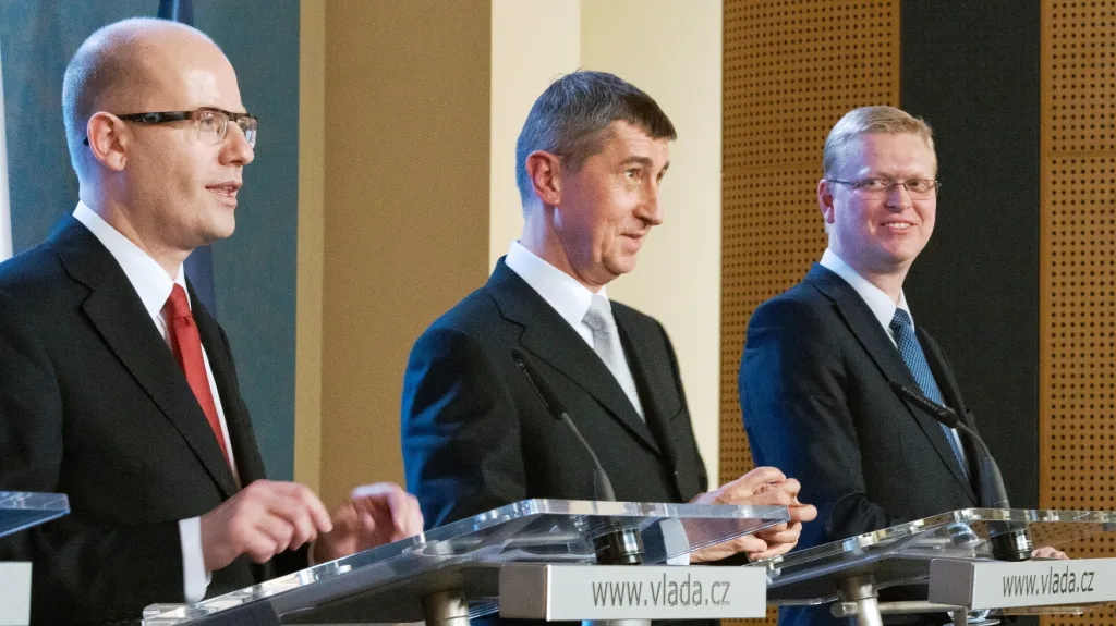 Lídři koalice Bohuslav Sobotka, Andrej Babiš a Pavel Bělobrádek.
