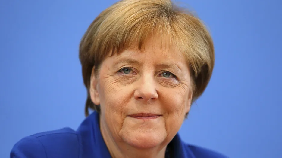 Angela Merkelová na tiskové konferenci v Berlíně