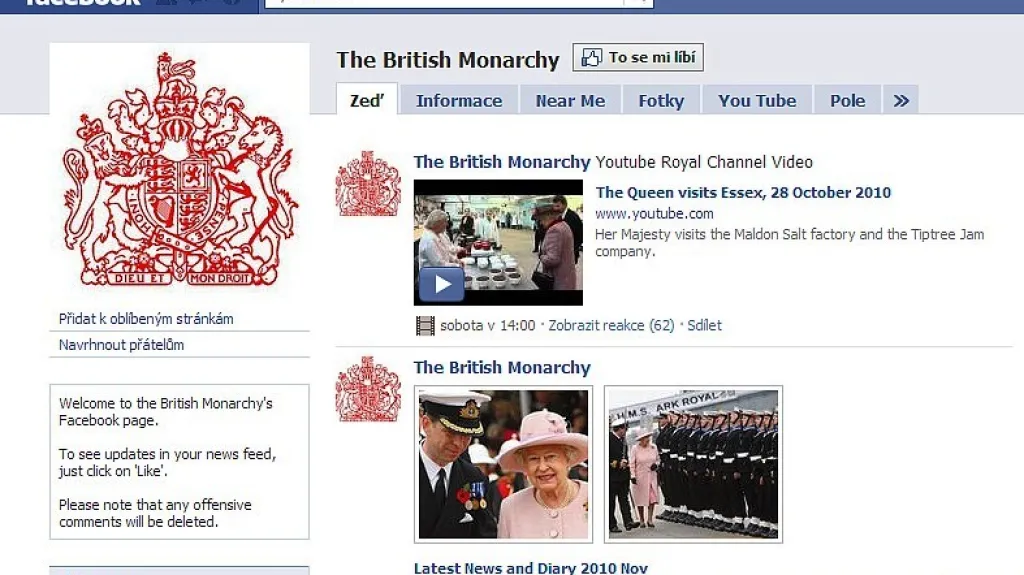 Facebook britské monarchie