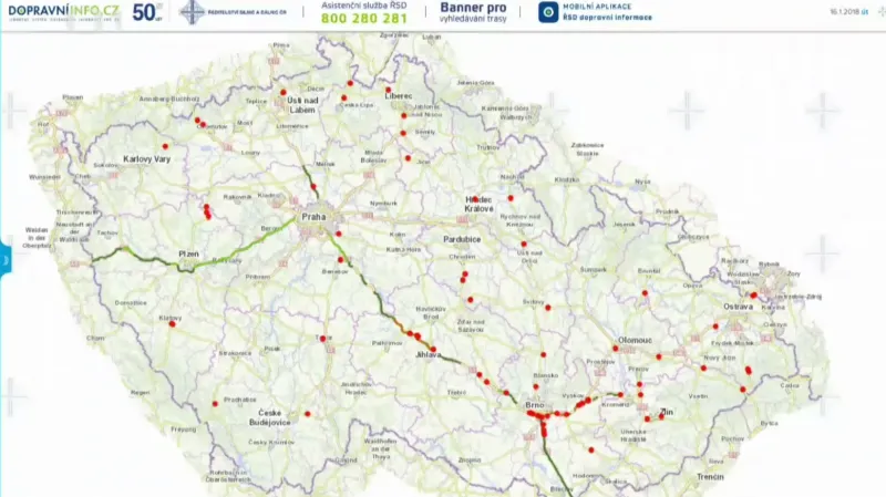 Přehled nehod na webu dopravniinfo.cz
