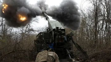 Ukrajinská samohybná houfnice Bohdana v Doněcké oblasti v dubnu 2025