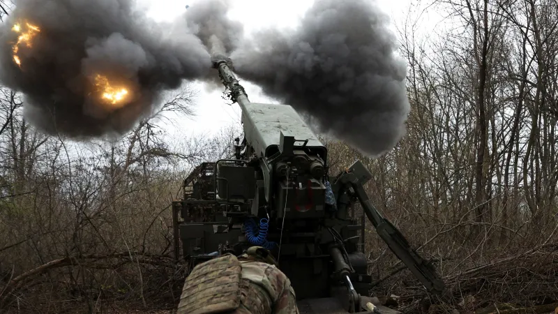 Ukrajinská samohybná houfnice Bohdana v Doněcké oblasti v dubnu 2025