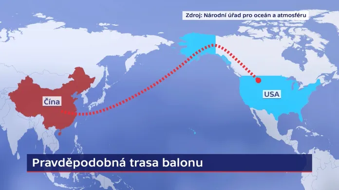 Pravděpodobná trasa čínského balonu