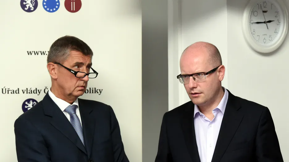 Výjezdní zasedání vlády 22. července v Ostravě. Ministr financí Andrej Babiš a premiér Bohuslav Sobotka