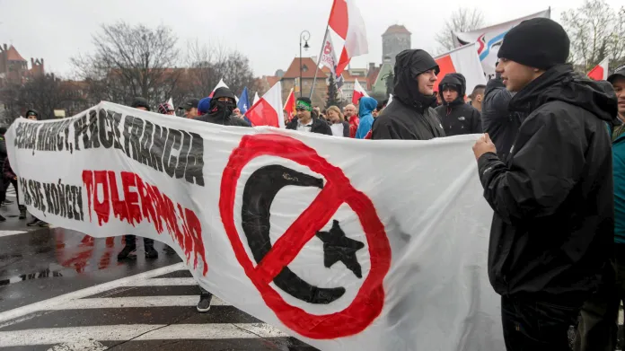Polský protest proti migrantům v Gdaňsku