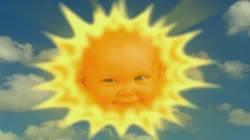 Z nebe se na svět Teletubbies usmívá sluníčko - batole
