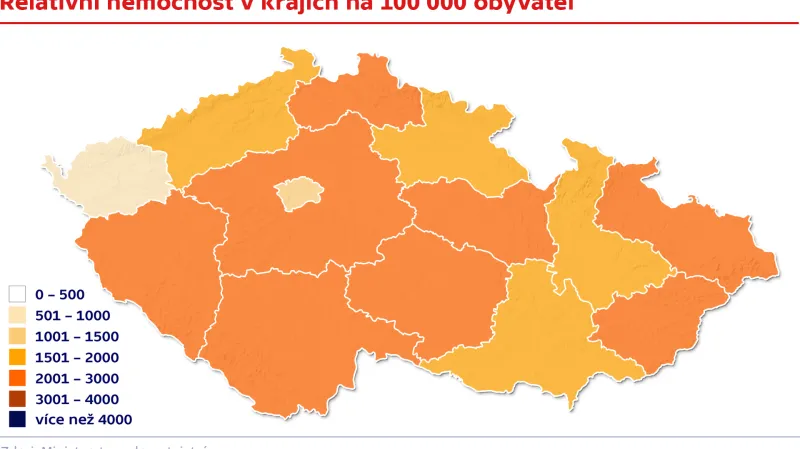 Infografika: Relativní nemocnost v krajích na 100 tisíc obyvatel