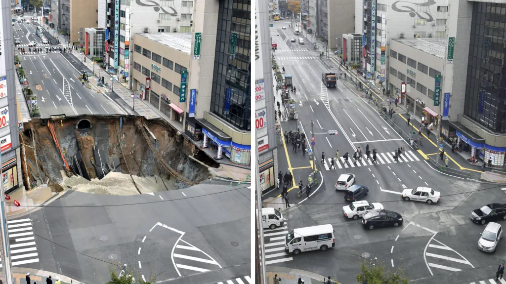 Opravená silnice ve městě Fukuoka