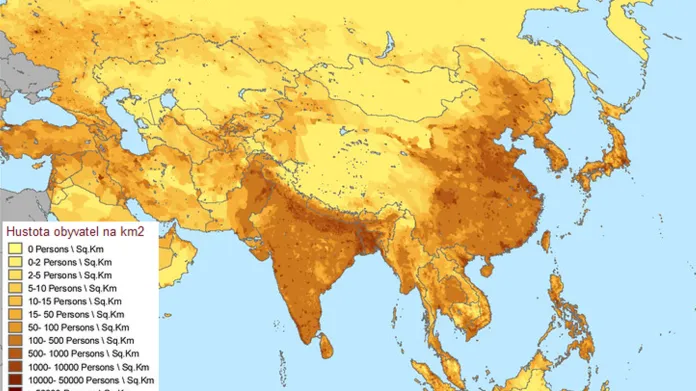Hustota obyvatel v Asii