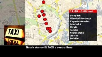 Návrh stanovišť TAXI v centru Brna