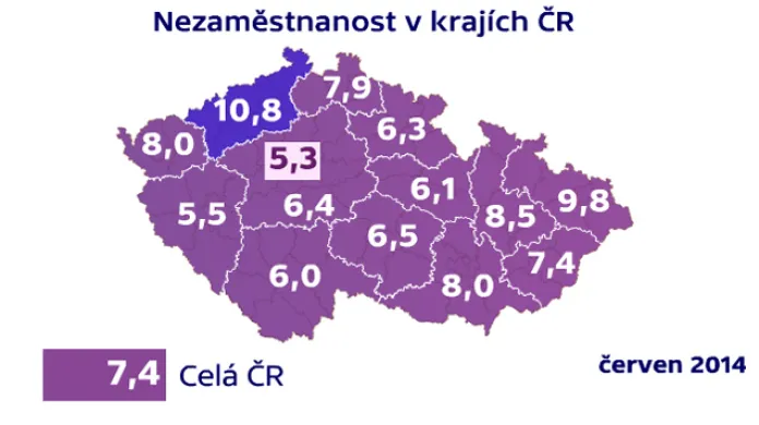 Nezaměstnanost v krajích ČR v červnu