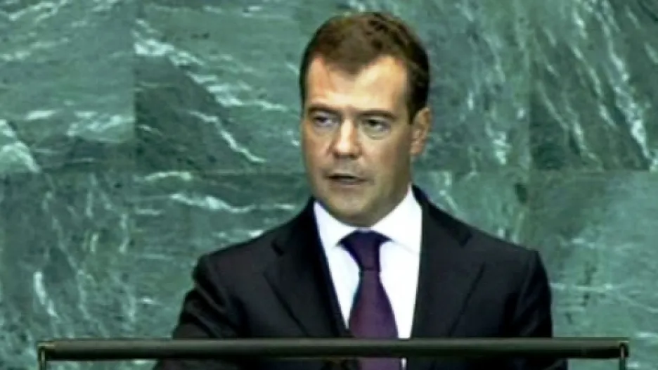 Dmitrij Medveděv při projevu v OSN