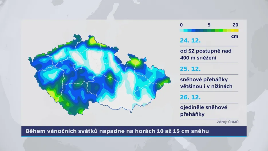 Během vánočních svátků napadne na horách 10 až 15 cm sněhu