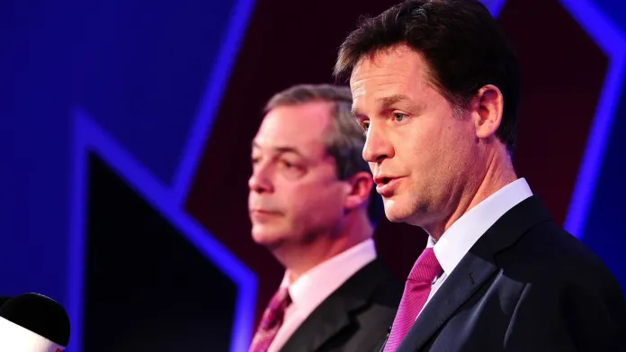Nick Clegg a Nigel Farage v televizní debatě