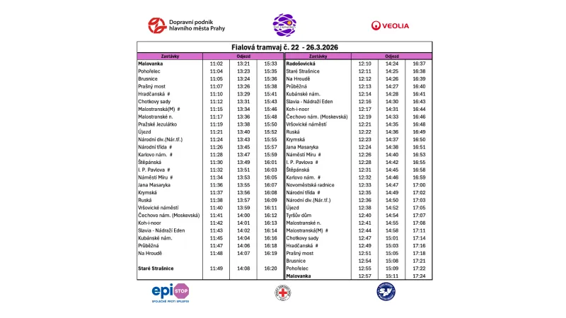 Jízdní řád Fialové tramvaje