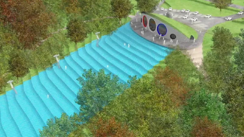 Vizualizace sjezdovky s restaurací na Rozárce