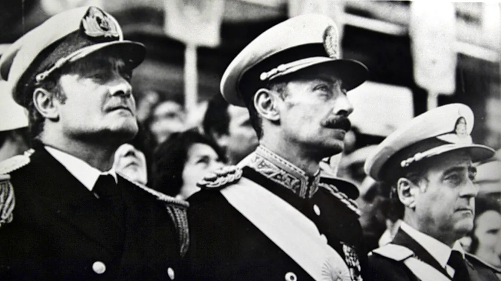 Argentinský diktátor Jorge Rafael Videla (uprostřed), 1979