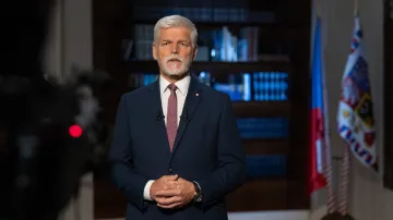 Prezident Petr Pavel při natáčení projevu před sněmovními volbami