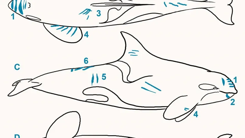 Schéma poranění na těle jedné z kosatek