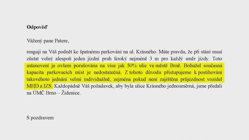 Vyjádření městské policie v dopisu