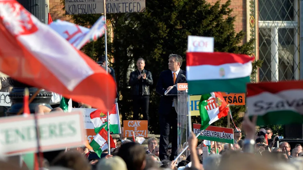 Viktor Orbán na předvolebním mítinku Fideszu