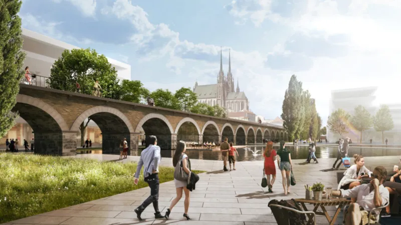 Vizualizace: Viadukt a park na místě stávajícího kolejiště