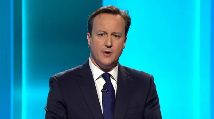 David Cameron (Konzervativní strana) v předvolební debatě s lídry stran