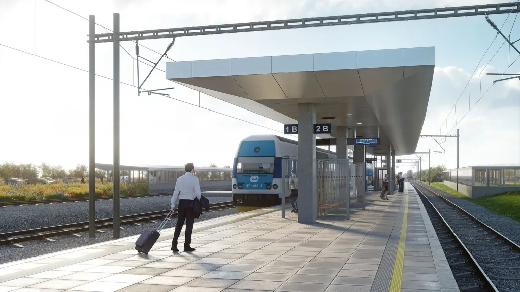 Vizualizace nástupiště Jeneč na trati Ruzyně - Kladno