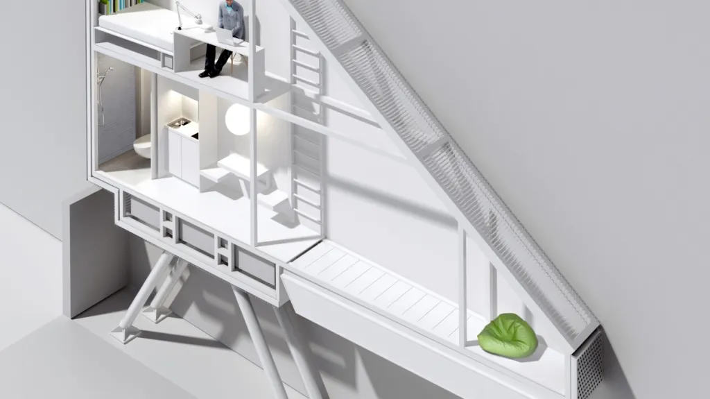 Průřez interiérem Keret House