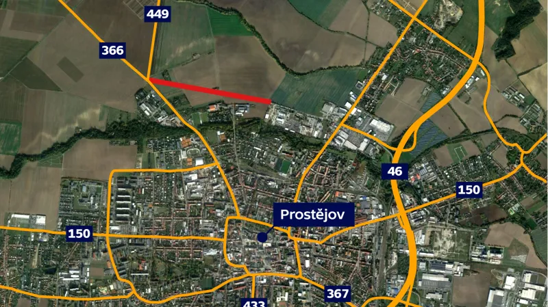Plánovaný severní obchvat Prostějova