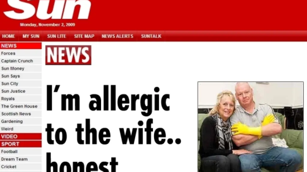 The Sun o Britovi alergickém na manželku