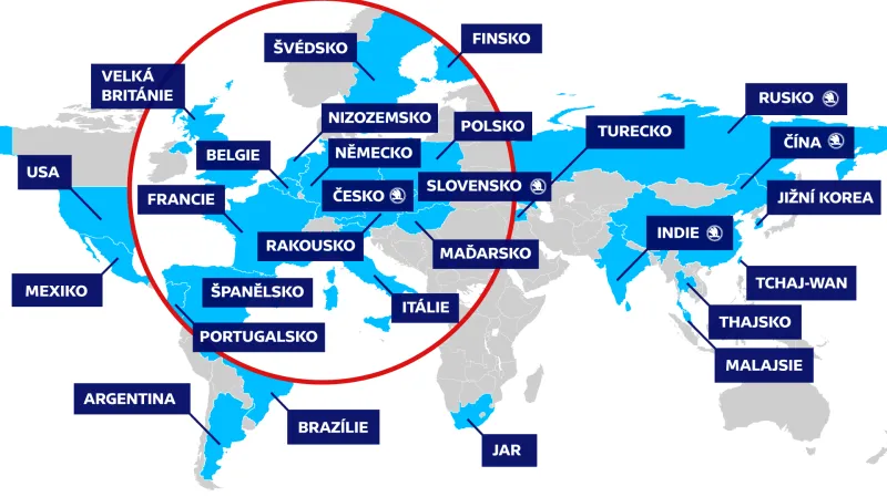 Země, kde se nacházejí továrny Volkswagen Group
