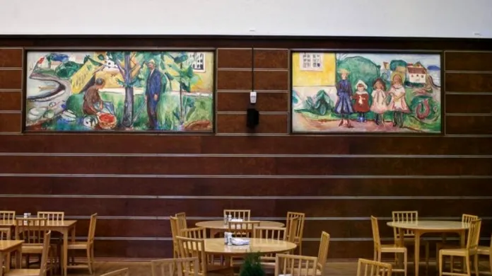 Kantýna čokoládovny s díly Edvarda Muncha
