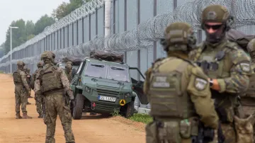 Polská pohraniční stráž u hranic Polska s Běloruskem (31. srpna 2025)