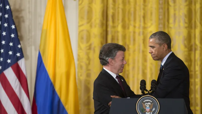 Šéf Bílého domu Barack Obama a kolumbijský prezident Juan Manuel Santos