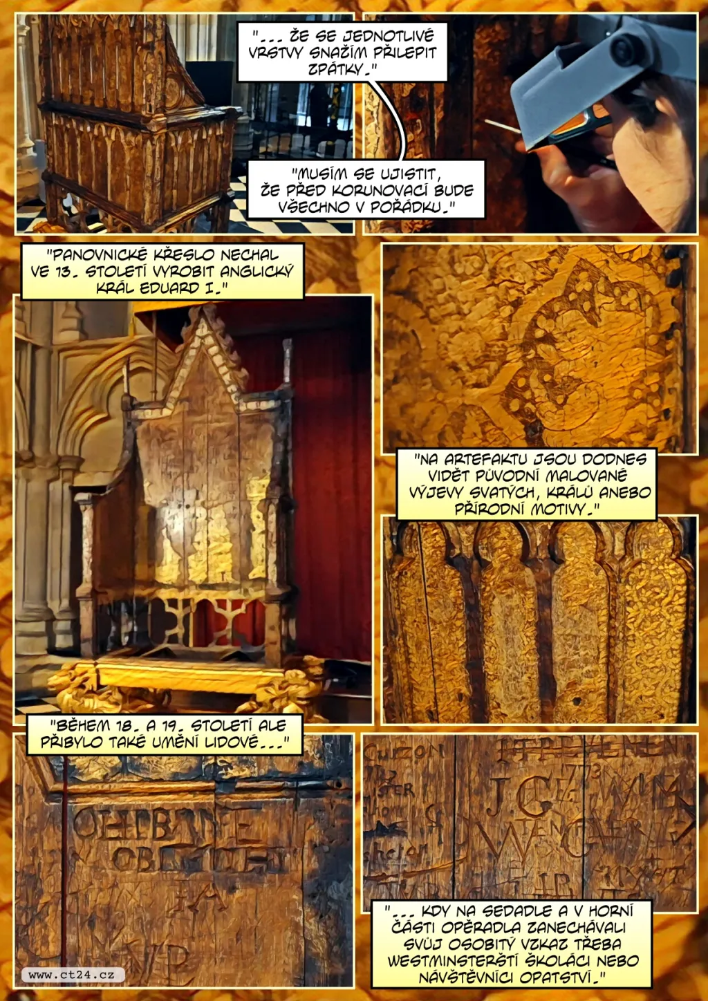 Sedm set let staré korunovační křeslo připravují restaurátoři pro Karla III.