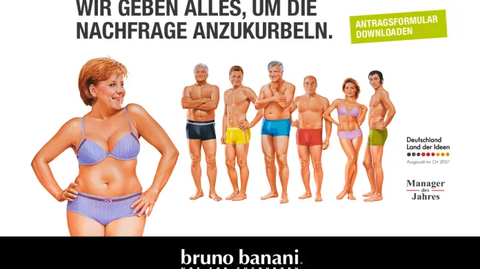 Merkelová v reklamě firmy Bruno Banani