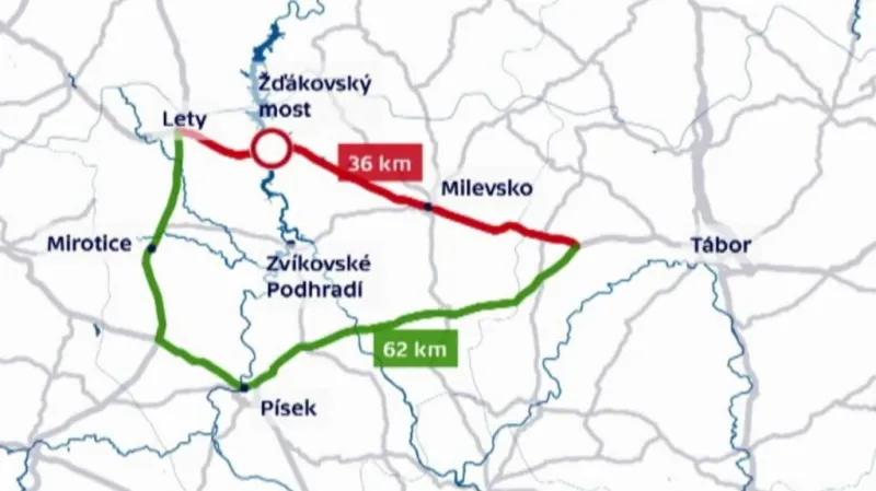 Objížďka uzavřeného Žďákovského mostu