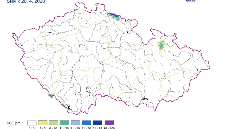 Výška sněhové pokrývky na konci zimy 2020