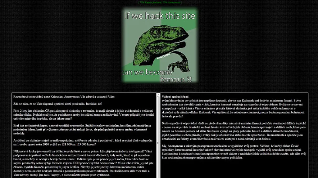 Napadený Kalouskův web